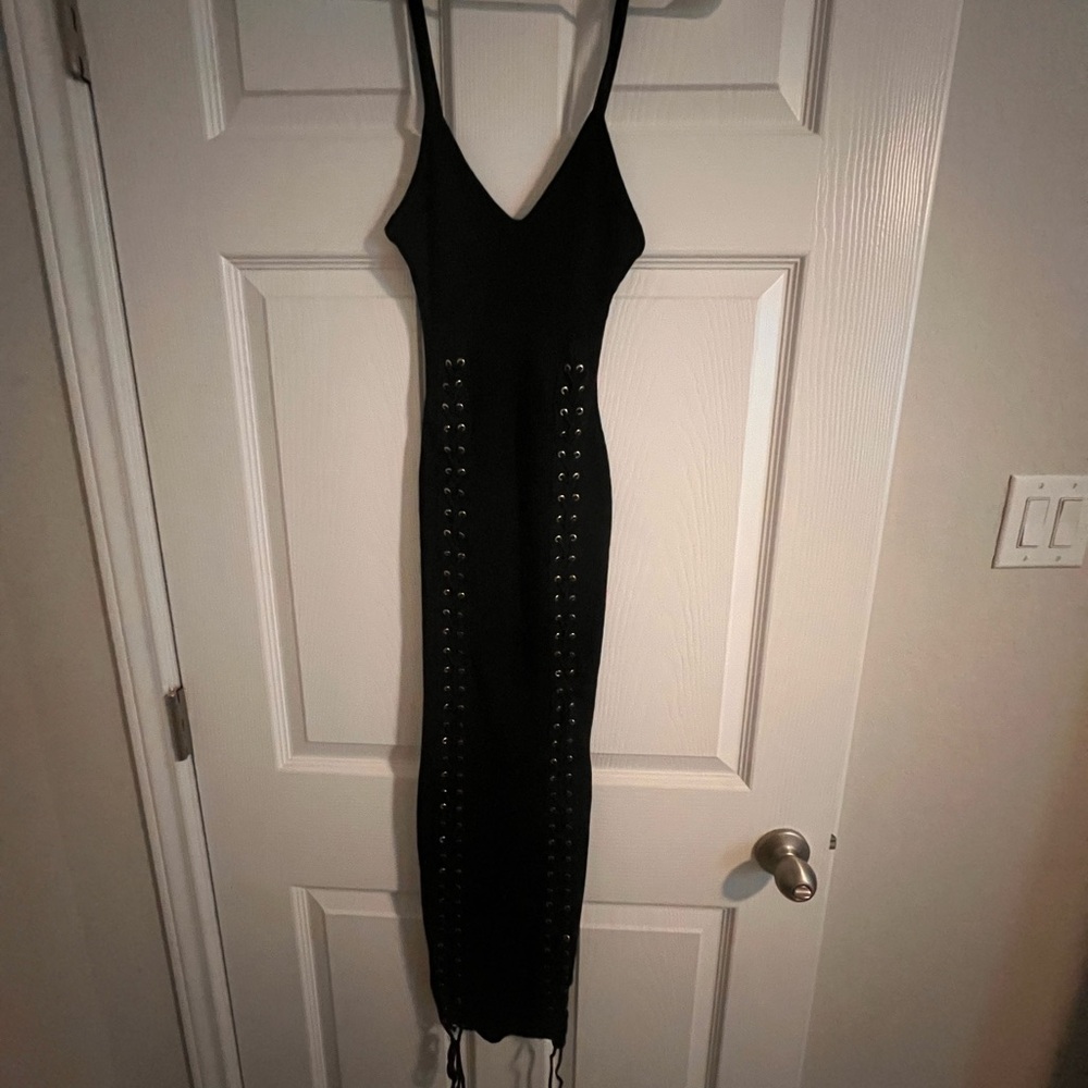 Elegant Black Lace-Up Dress